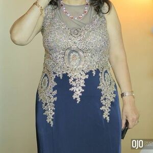 Elegant Blue and Gold Embellished Dress